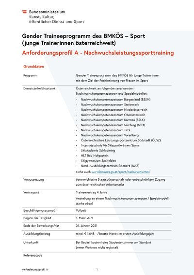 1 Gender Traineeprogramm öffentliche Ausschreibung Ausbildung A 2021