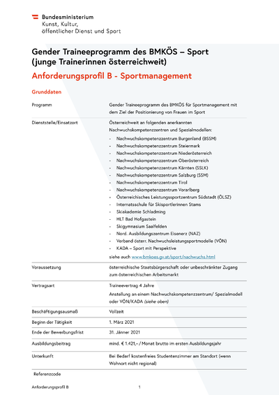 2 Gender Traineeprogramm öffentliche Ausschreibung Ausbildung B 2021
