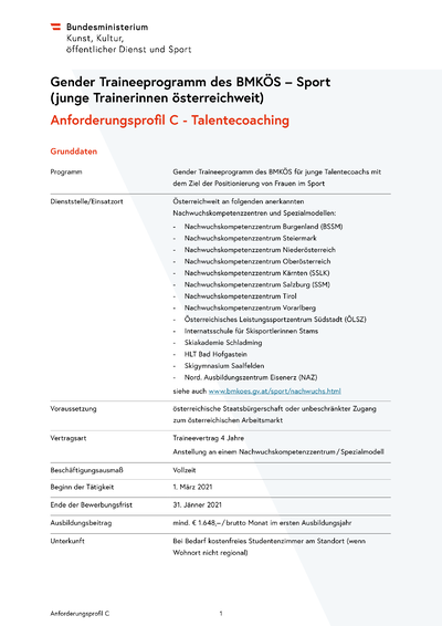 3 Gender Traineeprogramm öffentliche Ausschreibung Ausbildung C 2021